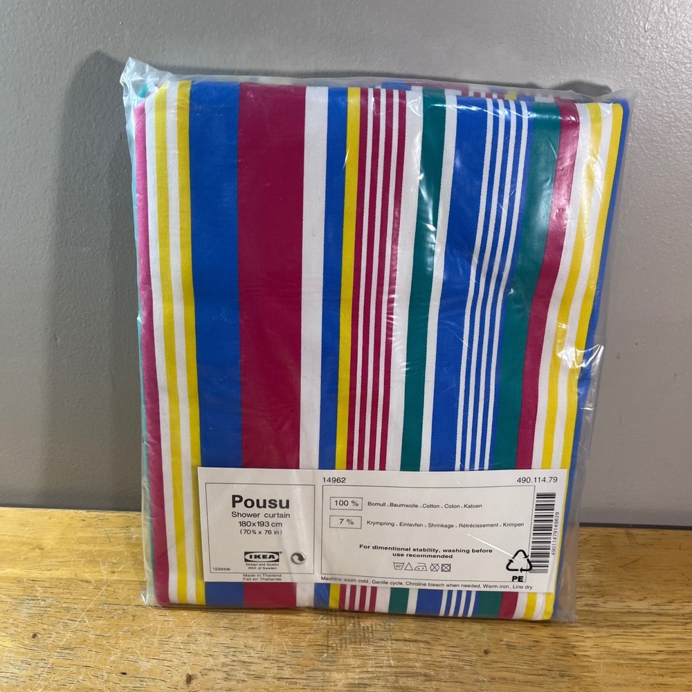 IKEA Pousu Shower Curtain 71x76 Multicolor Vtg Stripe 100% Cotton 490.114.79